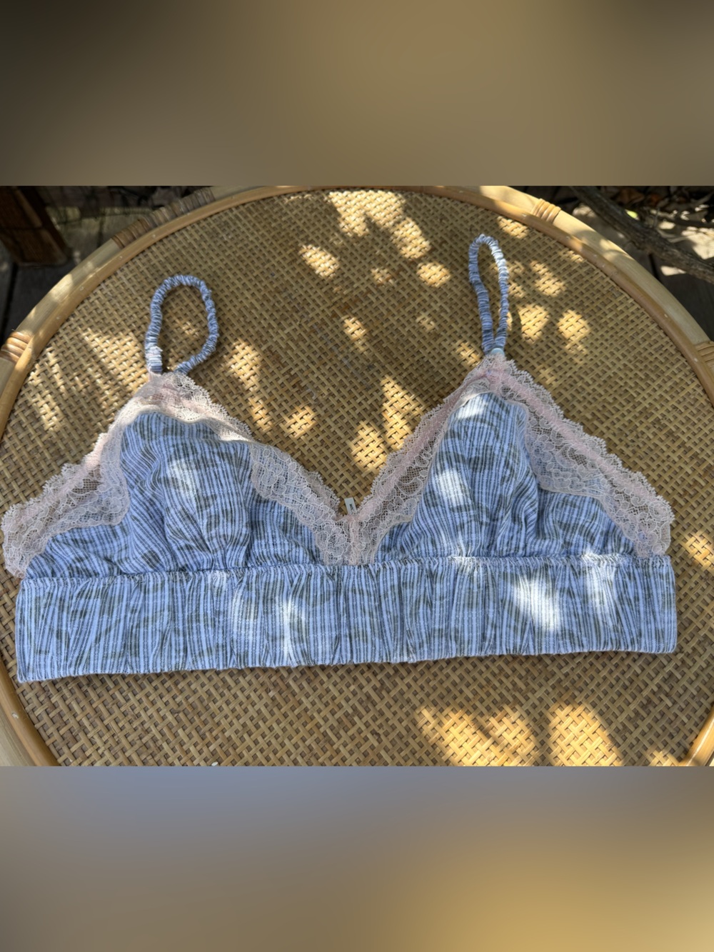 Anthropologie Floreat Gray Pink Lace Pinstripe Bralette Bra Small Lingerie Top